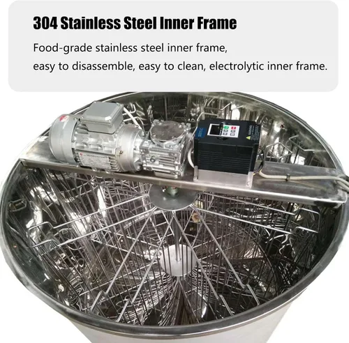 Miniatura 2 de Extractor eléctrico de miel, extractor de centrífuga de miel de acero inoxidable 304 de 8 marcos, con tapa transparente y soporte de acero