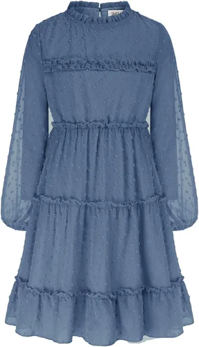 GRACE KARIN Vestido escalonado con volantes para niñas, vestido acampanado de manga larga con lunares suizos, 6-12 años