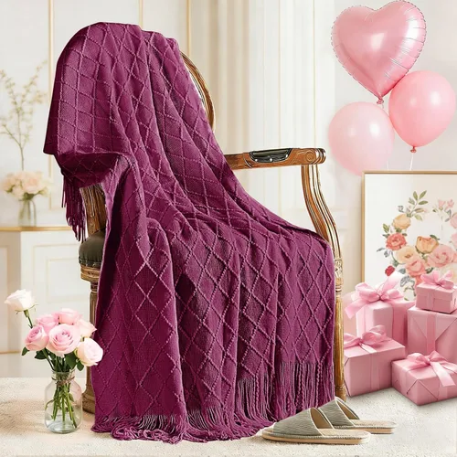 Miniatura 27 de inhand Mantas de punto para sofá y cama, manta de punto suave y acogedora con borlas, mantas decorativas ligeras y mantas decorativas de granja