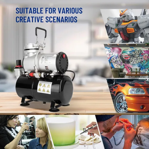 Miniatura 6 de Timbertech Compresor de aerógrafo, mini compresor AS186 sin aceite de un solo pistón de alto rendimiento con tanque de 3L, regulador, trampa