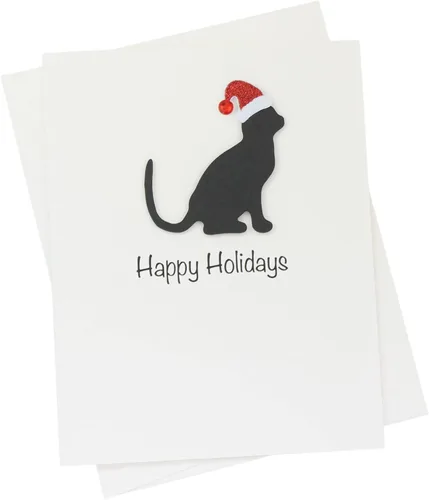 Miniatura 8 de Black Doodle Bernedoodle - Tarjetas de Navidad (10 unidades), hechas a mano, base blanca, perro con sombrero de Papá Noel Negro