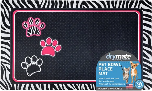 Miniatura 8 de Drymate Mantel individual con tazón para mascotas, tapete de alimentación para perros y gatos, tela absorbente, respaldo impermeable, Madera