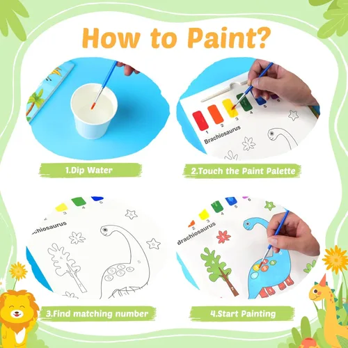Miniatura 5 de Libros para Colorear con Agua para Niños Pequeños - Libro de Pintura de Acuarela Papel de Arte de Dibujo para Niños Kit de Suministros de Dinosaurio