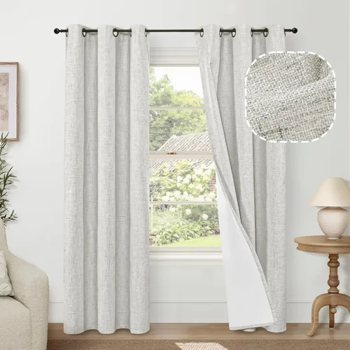 Miniatura 35 de Cortinas Opacas de Lino Azul Bebé para Guardería de 40 Pulgadas de Largo, 2 Paneles, Cortinas Cortas con Aislamiento Térmico Boho de Bloqueo Total