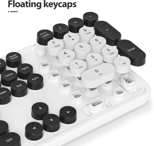 Miniatura 4 de Owpkeenthy Teclado de máquina de escribir con llave redonda retro con cable, tamaño completo, silencioso, Plug and Play USB con soportes plegables