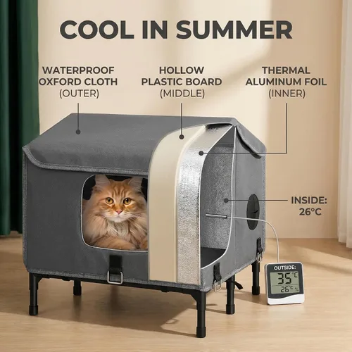 Miniatura 3 de Casa para gatos al aire libre resistente a la intemperie para primavera y verano, refugio portátil para gatos callejeros, sin instalación, plegable