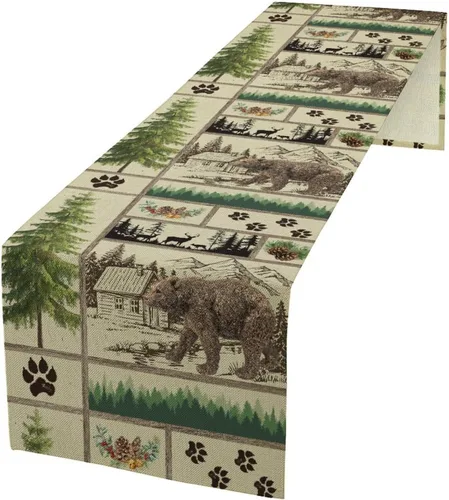 Miniatura 22 de Camino de mesa con diseño de patas de perro, lindo animal con estampado de patas de cachorro, decoración de fiesta de cumpleaños, casa de campo
