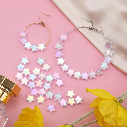 Miniatura 3 de OIIKI 400 cuentas acrílicas en forma de estrella, transparente de 0.394 pulgadas para manualidades, joyería, collares, pulseras