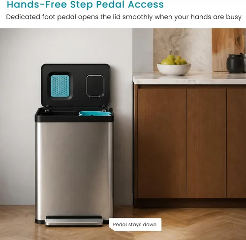 Miniatura 6 de Home Zone Living - Bote de basura de cocina de 19 galones con compartimentos duales para reciclaje, control de olor CleanAura, acero inoxidable