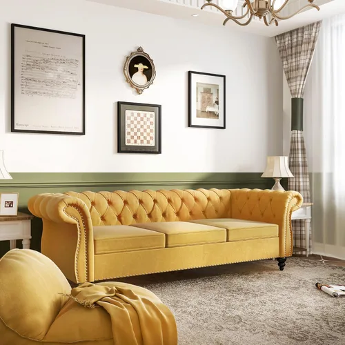 Miniatura 40 de QHITTY Sofá de Acento, Sofá Biplaza Chesterfield Moderno de Terciopelo, Sofá Tapizado con Respaldo Capitoné para Muebles de Sala de Estar (Gris)
