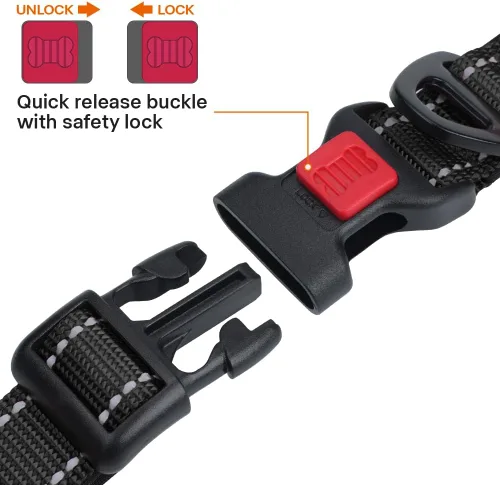 Miniatura 3 de Taglory Collar reflectante para perro con hebilla de bloqueo de seguridad, collares ajustables de nailon para mascotas para perros grandes, hembras