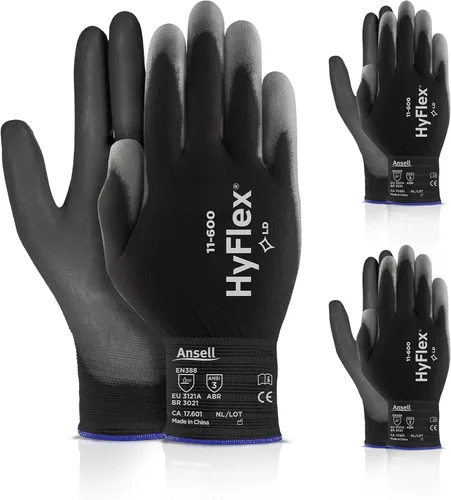 Ansell HYFLEX 11-600 - Guantes industriales de nailon ligeros con revestimiento de palma para fabricación de metal, automotriz, talla grande (9),