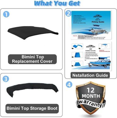 Miniatura 7 de Funda de repuesto para parte superior Bimini de 3 arcos, resistente a la decoloración y a las grietas, poliéster de grado marino 600D, impermeable