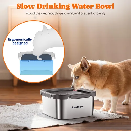 Miniatura 2 de Tazón de Agua Antiderrame Mejorado para Perros, 135oz/4L, Todo de Acero Inoxidable con Base Antideslizante, a Prueba de Derrames para Perros Grandes