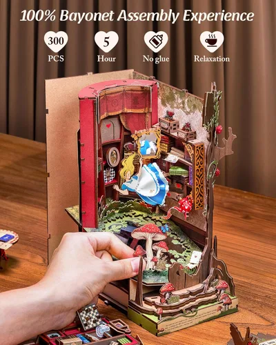 Miniatura 5 de ROBOTIME Kit de Rincón de Libros, Kit de Casa en Miniatura de Princesa de Cuento de Hadas para Bricolaje, Sujetalibros de Rompecabezas de Madera 3D