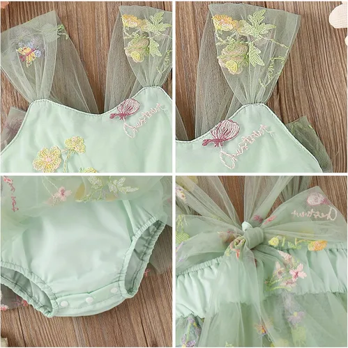 Miniatura 6 de IDOPIP Conjunto de 2 piezas para bebé recién nacido, con diadema, bordado de flores, tutú, princesa, fiesta de cumpleaños, conjunto de ropa