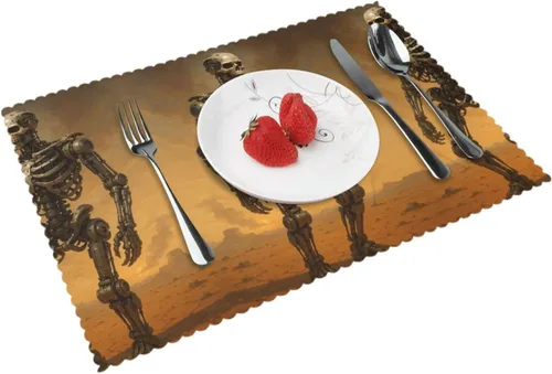 Miniatura 16 de Rectangular Placemats Set of 4, Heat Resistant Abstract Marbling Printed Kitchen Dining Table Mats