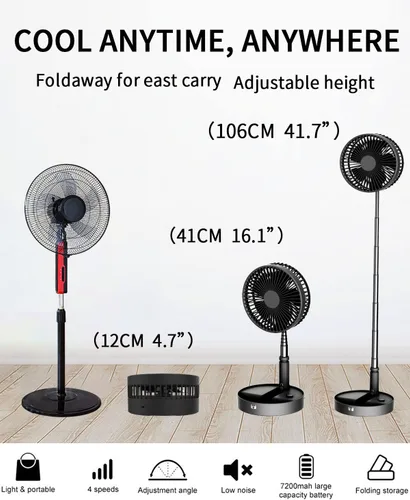 Miniatura 2 de UN UNITEDTIME Ventilador portátil, Mi ventilador de viaje plegable con temporizador de control remoto, funciona con pilas o alimentado por USB, Negro
