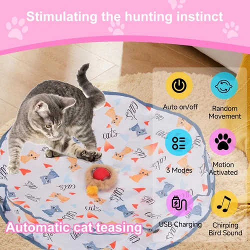 Miniatura 6 de Pelota de juguete interactiva para gatos, rodante rápido, juguetes automáticos para gatos activados por movimiento, sonido de pájaro simulado