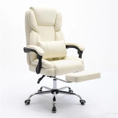 Big and Tall Office Chair Heavy Duty Ergonomic Executive Desk Chair High Back PU Leather Computer Swivel Chair with Thick Padded Seat for Home White