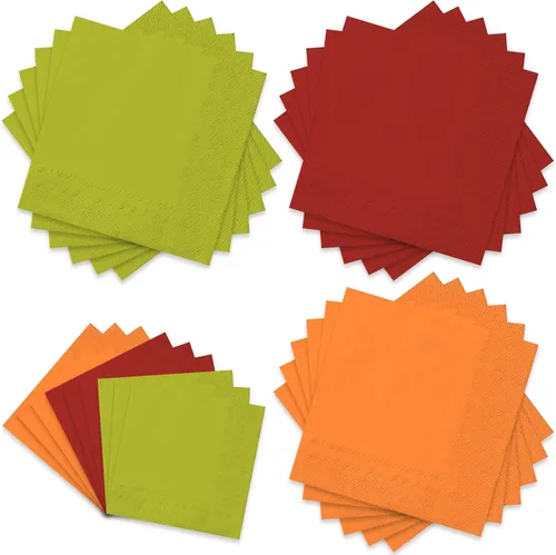 Miniatura 22 de Whaline Paquete de 150 Servilletas Marrones de 6.5 x 6.5 Pulgadas, Servilletas de Papel Desechables de 3 Colores con Tema Marrón de Otoño