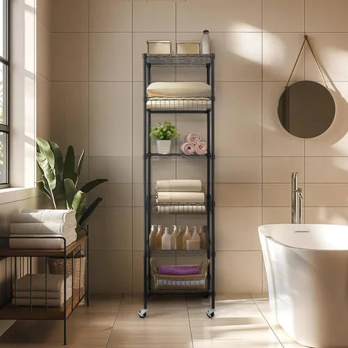 Miniatura 5 de Finnhomy Estantería de alambre resistente de 6 niveles con ruedas de 18 x 18 x 72 pulgadas, 6 estantes, estante de almacenamiento de metal, tubo