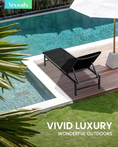 Miniatura 2 de Vexwalx Juego de 2 sillas de salón al aire libre para piscina, tumbonas de aluminio con reclinables de 5 posiciones, silla de salón de patio