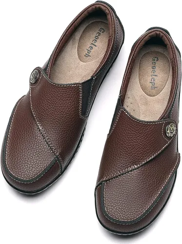 Miniatura 4 de Geoeleph - Mocasines de cuero para mujer, cómodos, planos, para caminar, con cordones, informales