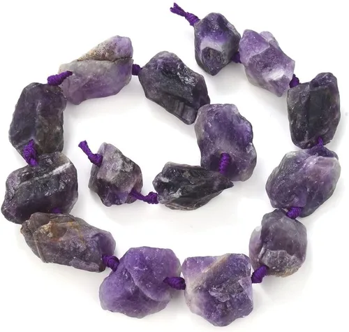 Miniatura 5 de Adabele - 2 hebras de piedras preciosas curativas de cuarzo de amatista natural en bruto morado oscuro, cuentas sueltas perforadas, pepita grande