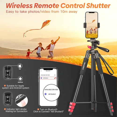 Miniatura 4 de Trípode para teléfono de 65", trípode para iPhone y cámara con control remoto inalámbrico y soporte para teléfono celular para grabación