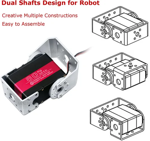 Miniatura 4 de Servomotor de Robot de 80 kg 8.4V de Alto Par con Engranaje de Acero Resistente al Agua, Servos de Dirección Digitales Grandes con Soportes