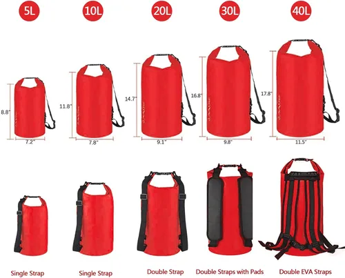 Miniatura 2 de OMGear - Bolsa seca impermeable y bolsa para teléfono, bolsa flotante de 40L/30L/20L/10L/5L para kayak, navegación, actividades al aire libre Rojo