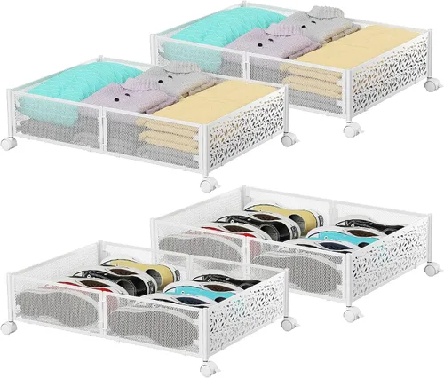 Miniatura 14 de Contenedor de Almacenamiento Debajo de la Cama con Ruedas, Organizador de Cajones de Almacenamiento para Zapatos Debajo de la Cama, Contenedores