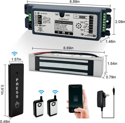 Miniatura 6 de Control de acceso WiFi de 2.4 GHz, 400 libras, fuerza de retención electromagnética, kit de sistema de bloqueo de puerta magnético eléctrico