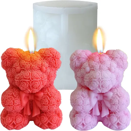 Miniatura 10 de Molde de vela Bowtie Rose Bear - Moldes de resina para hacer velas, moldes de silicona de resina epoxi para velas de bricolaje, jabón hecho a mano