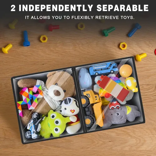Miniatura 2 de Paquete de 2 cajas grandes de almacenamiento de juguetes con tapas transparentes, organizador de juguetes plegable con divisores ajustables, cesta