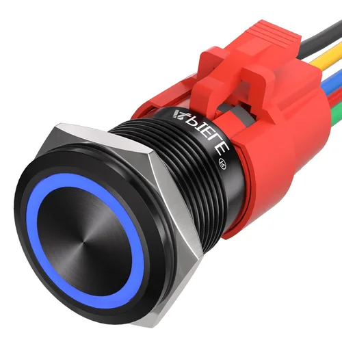 Miniatura 19 de APIELE Interruptor momentáneo de botón de encendido y apagado de 0.748 in de aleación de aluminio con cabezal de ojo de ángel LED de 12 V