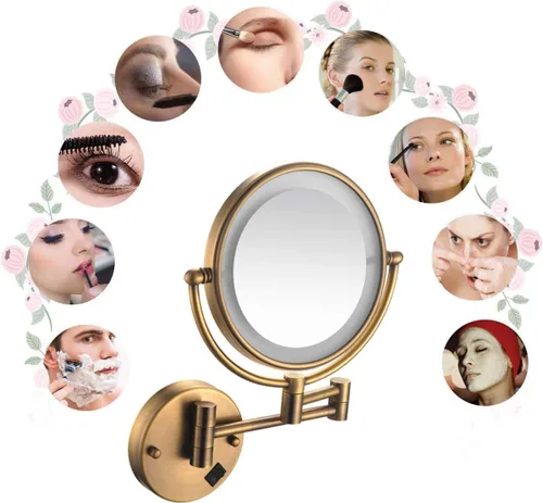 Miniatura 7 de Espejo de maquillaje de pared de 8 pulgadas con luces, espejo de maquillaje iluminado para baño 360 giratorio, espejos de tocador extensibles