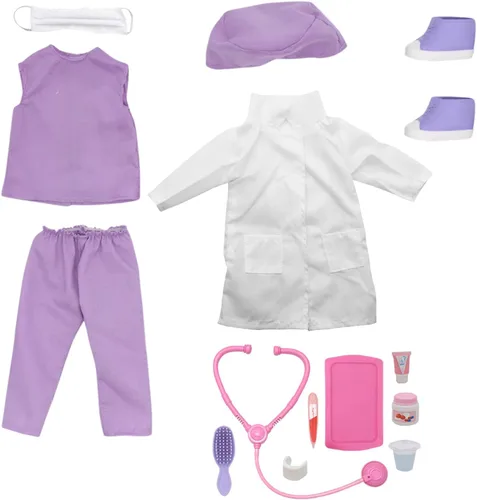Style Girls: 18" Doctor Dress Up Set - Conjunto de 15 piezas y accesorios, Vestir, accesorios para muñecas, púrpura blanco y rosa