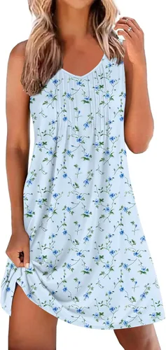 Miniatura 17 de Ekouaer Camisones para Mujeres Sin Mangas Camisa de Dormir Tipo Tank Camisón Cuello en V Camisola Plisada Camisa de Noche Vestido de Dormir Suave