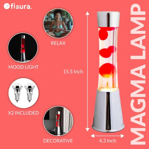 Miniatura 2 de Fisura - Lámpara de movimiento líquido de 15.5 pulgadas, cera roja, luz ambiental retro decorativa, luz nocturna para dormitorio, lámpara de magma