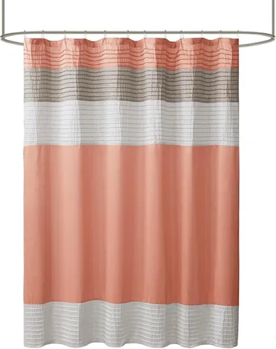 Madison Park Amherst Cortina de ducha para baño de seda sintética, con diseño a rayas, moderna, cortinas de baño de microfibra, 72x72 pulgadas, coral