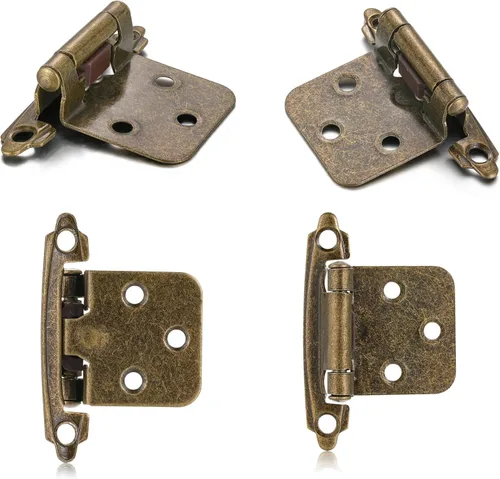 Miniatura 6 de 4 Pack (2 Pares) Bisagras de cierre automático de latón antiguo para puerta de gabinete de cocina, 1/2" de superposición (variable) Bisagras