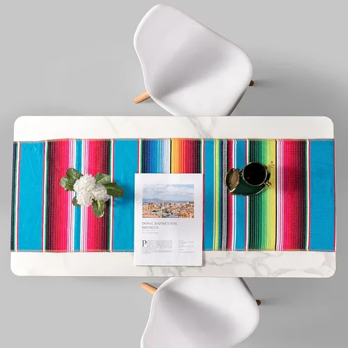 Miniatura 4 de Camino de mesa mexicano, paquete de 12 unidades, 14 x 84 pulgadas, decoración de fiesta temática mexicana para fiesta del Cinco de Mayo, Serape