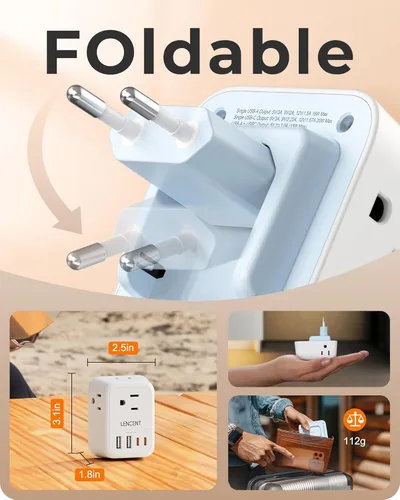 Miniatura 3 de LENCENT Paquete de 2 Adaptadores de Enchufe de Viaje Europeos, Adaptador de Enchufe Plegable de Estados Unidos a Europa con 4 Tomas, Adaptador