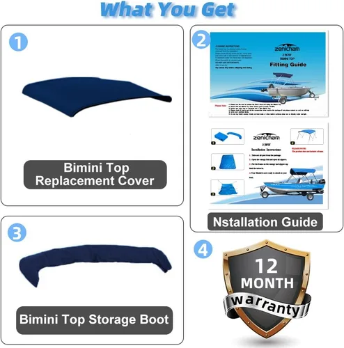 Miniatura 7 de 4 Bow Marine Grade Bimini Top Replacement Cover, Heavy-Duty Waterproof and UV-Proof Boat Canopy, Fade and Crack Resistant Easy Install Zipper