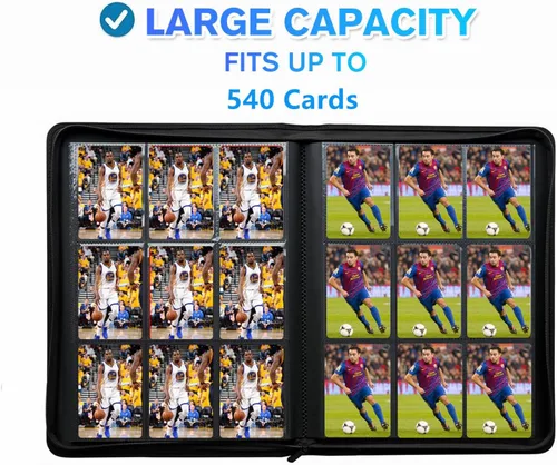 Miniatura 6 de Carpeta de Tarjetas Coleccionables Premium con Cremallera de 9 Bolsillos, 540 Bolsillos de Doble Cara con Carga Lateral, Álbum Organizador