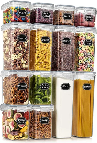 Wildone Contenedores herméticos de almacenamiento de alimentos con tapas, juego de 14 recipientes de plástico para cocina, para organización y Gris