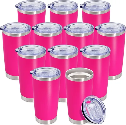 Miniatura 48 de Vaso de viaje de café de 20 onzas a granel con tapa, acero inoxidable de doble pared aislada al vacío, tazas con recubrimiento en polvo, para Rosa