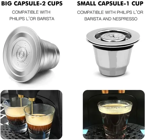Miniatura 9 de 2 Piezas Cápsulas de Café Reutilizables de Acero Inoxidable Compatibles con L'OR Barista LM8012 / 60, Cápsulas de Café Recargables de Metal L'or 1